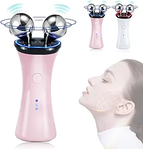Microcurrent Facial Device - Facial Massager Electric Face Lift, Microcurrent Facial Roller for Skin Tightening, Toner Sculpting Tool - Pink